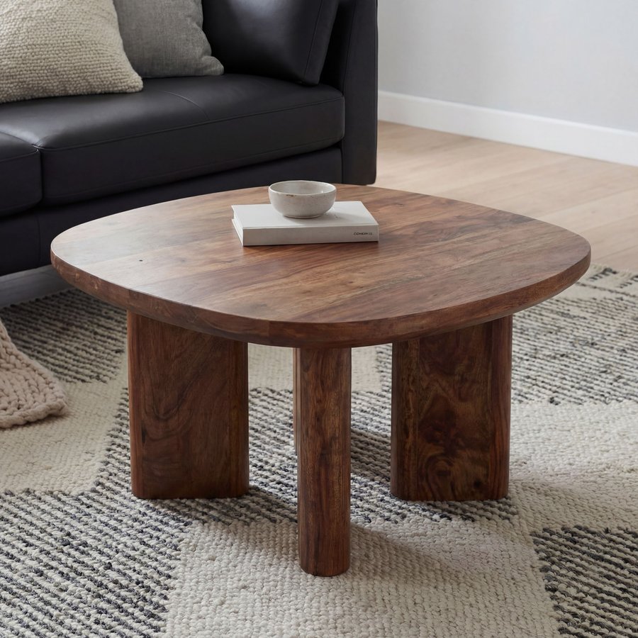 FineBuy Couchtisch Mango Massivholz 60cm quadratisch - Handgefertigter Wohnzimmertisch aus Echtholz mit abgerundeten Kanten im modernen Design Handmade