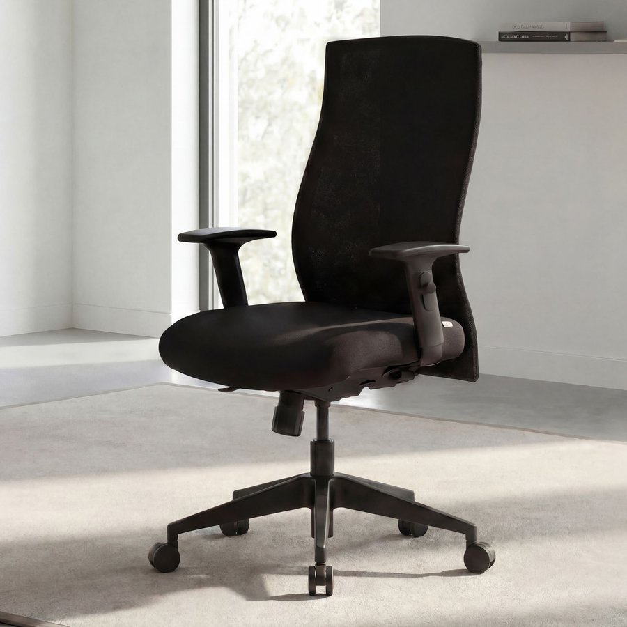 FineBuy Bürostuhl Bezug Stoff Schwarz Schreibtischstuhl Design Chefsessel Armlehne Drehstuhl Polsterung 120 kg