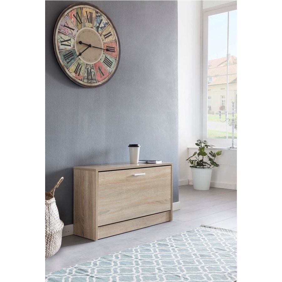 FineBuy Schuhbank SPLIT mit Sitzfläche Schuhkipper Holz 80 x 47 x 24 cm, Flurbank klein geschlossen, Sitzbank schmal Flur mit Stauraum, Schuhschrank einzeln Garderobenbank Bank Flurmöbel