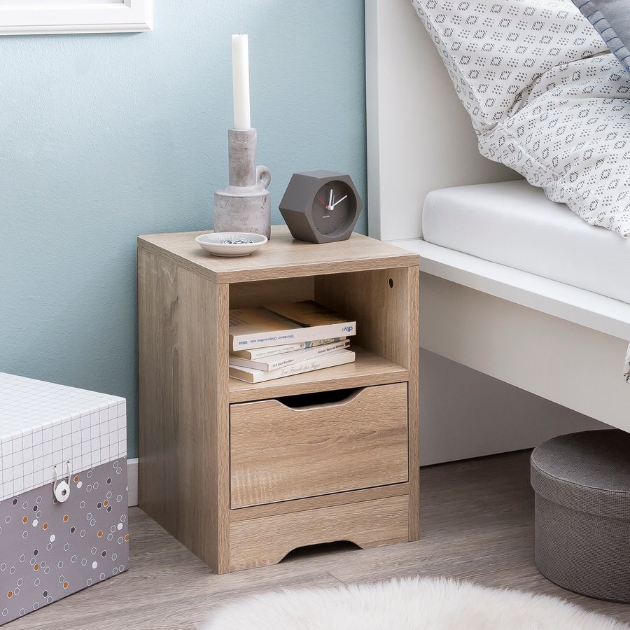 FineBuy Nachtkonsole SV51475 31x43x31 cm 1 Schublade und Ablagefach, Nachtkommode mit Stauraum, Nachttisch Schlicht Modern, Nachtschränkchen Klein, Bettkommode Schlafzimmer