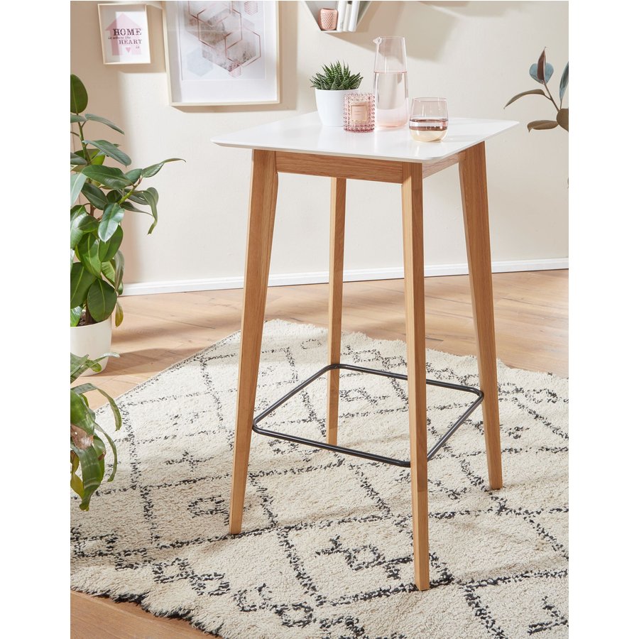 FineBuy Stehtisch 60x110x60 cm Weiß, Bartisch für 4 Personen, Moderner Tisch für Bar, Design Partytisch Holz, Hochtisch Eiche Skandinavisch