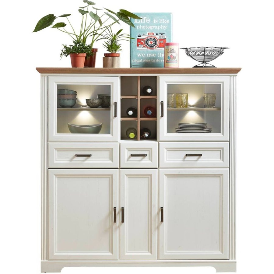 Highboard Jasmin weiß Pinie Nachbildung Eiche Artisan Nachbildung