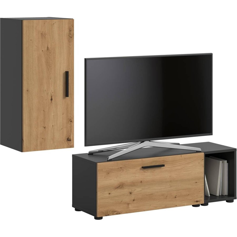 Wohnwand-Set TheOne Eiche Artisan Nachbildung anthrazit