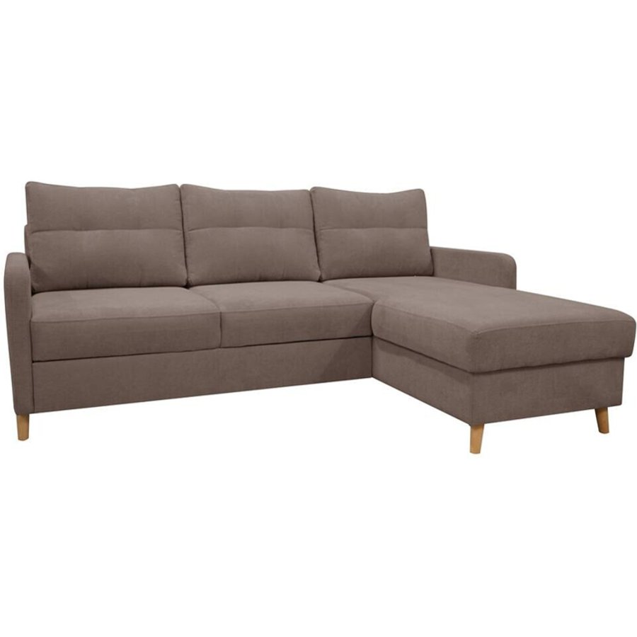Ecksofa mit Bettfunktion und Bettkasten taupe Webstoff