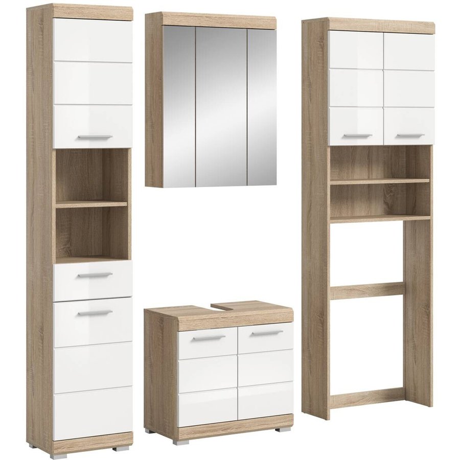 Badezimmer-Set Lambada Eiche Sonoma Nachbildung weiß Hochglanz