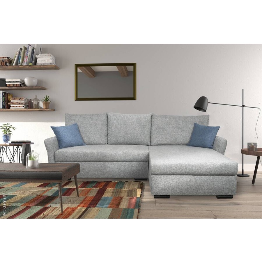 Ecksofa mit Bettfunktion und Bettkasten grau Webstoff
