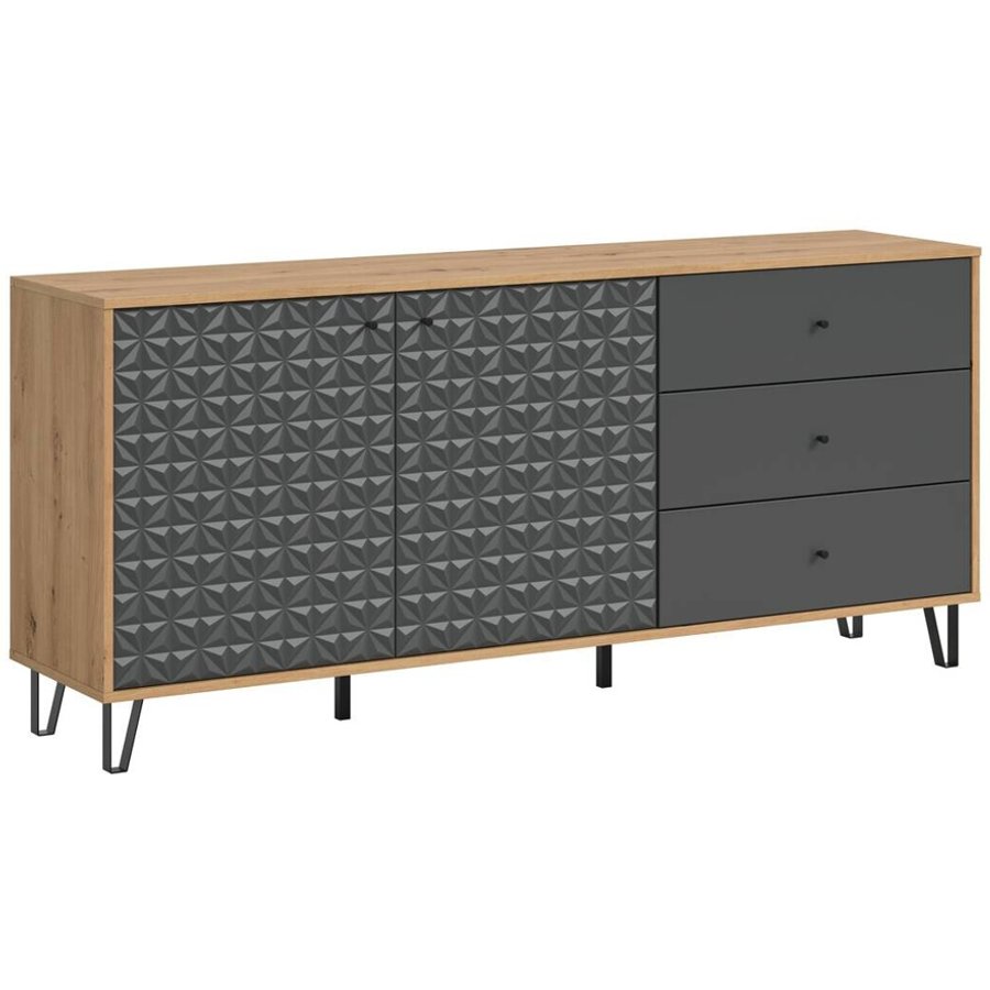 Sideboard PRISMA Artisan Oak Nachbildung anthrazit matt