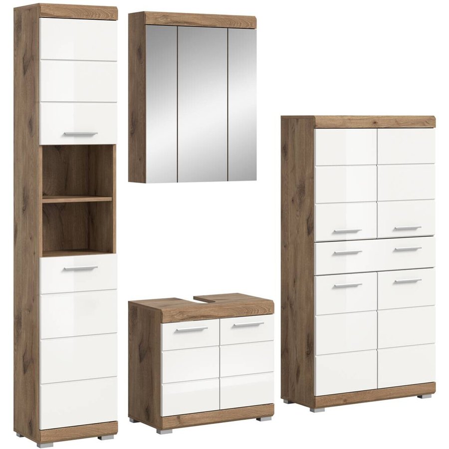 Badezimmer-Set Wave weiß Hochglanz Nox Oak Nachbildung
