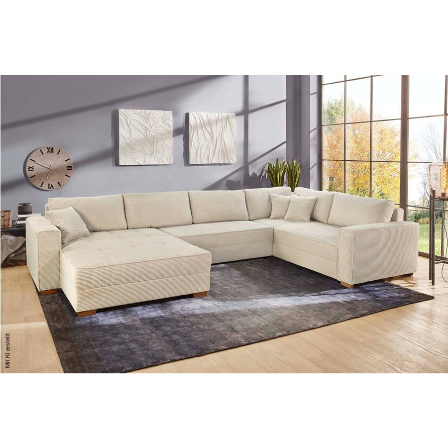 Wohnlandschaft beige Microfaser