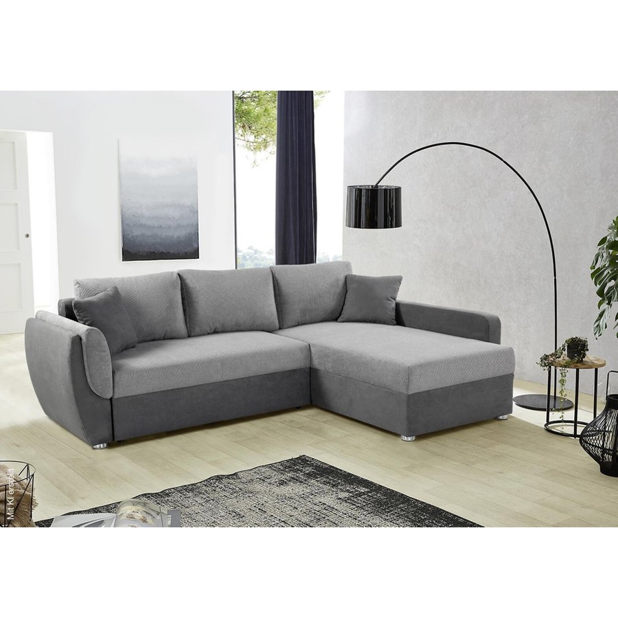 Ecksofa mit Bettfunktion und Bettkasten anthrazit grau Polyester