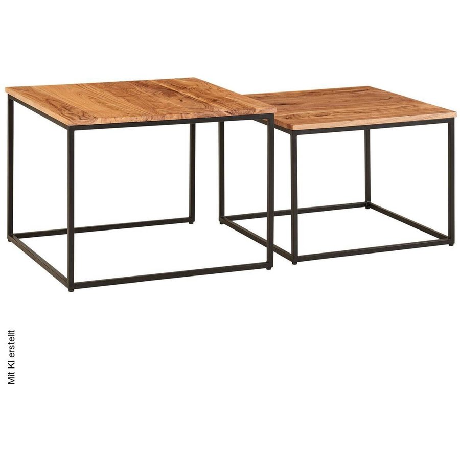 Couchtisch 2er-Set. natur schwarz pulverbeschichtet