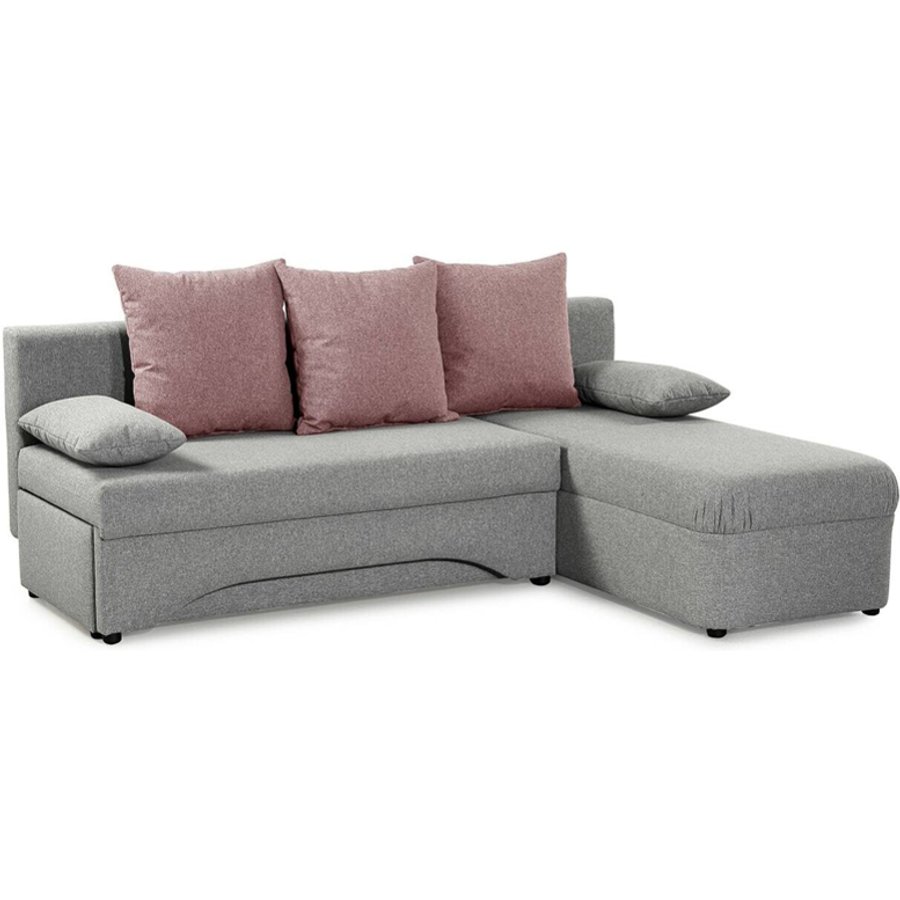 Ecksofa mit Bettfunktion und Bettkasten hellgrau Feinstruktur