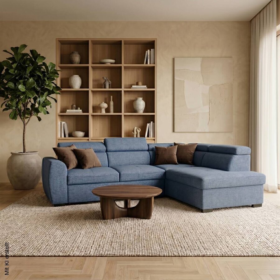 Ecksofa mit Bettfunktion und Bettkasten Ocean Webstoff