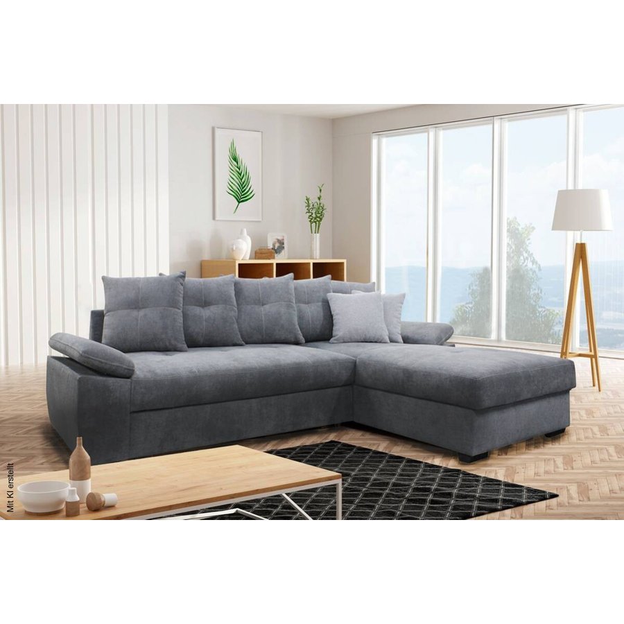 Ecksofa mit Bettfunktion und Bettkasten hellgrau