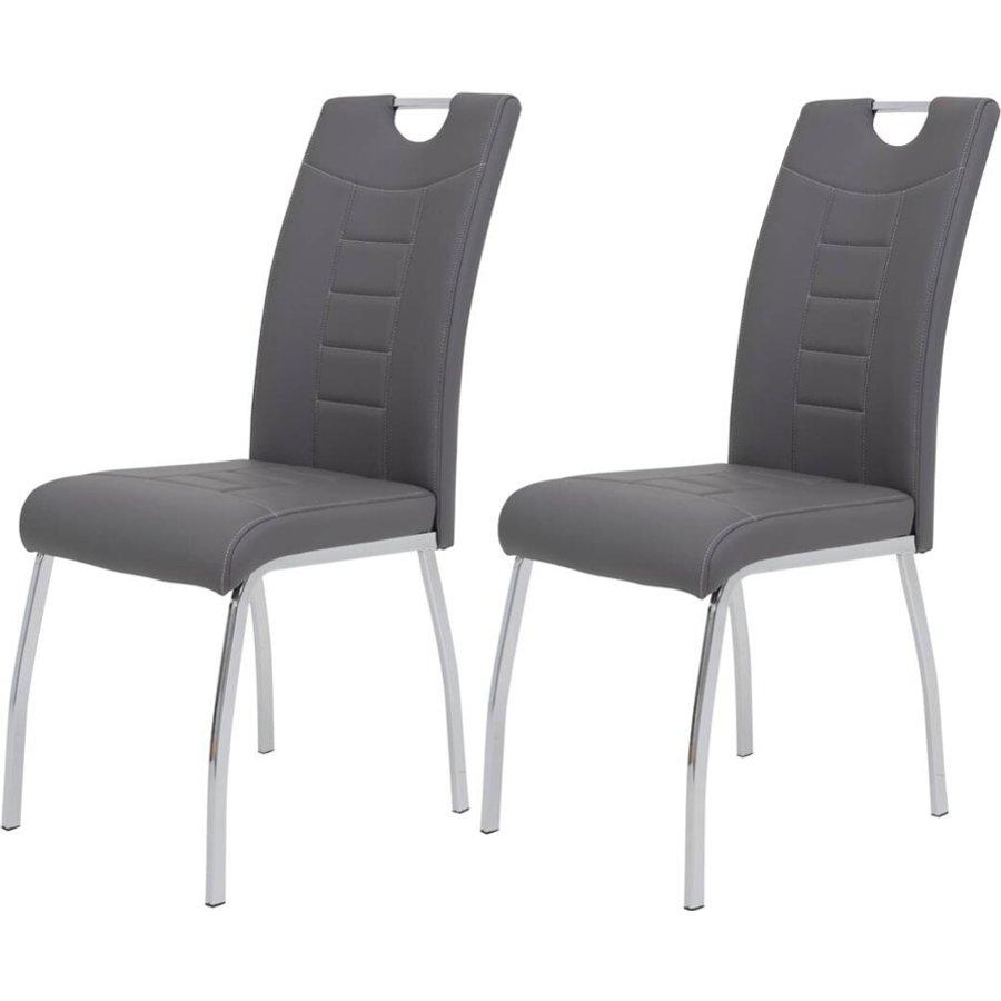 Stuhl Andrea 2er Set grau Kunstleder Metall