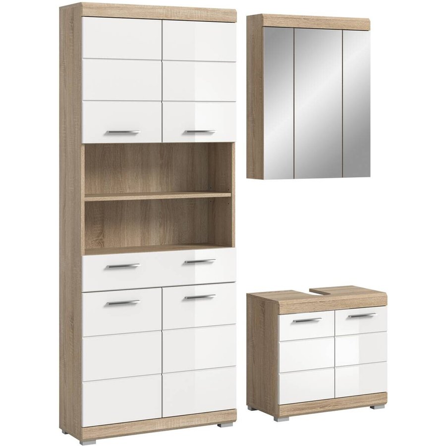 Badezimmer-Set Lambada Eiche Sonoma Nachbildung weiß Hochglanz
