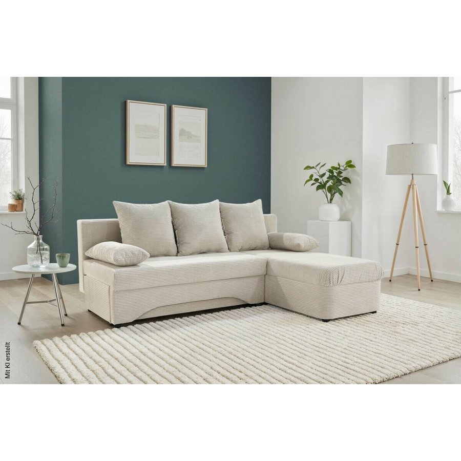 Ecksofa mit Bettfunktion und Bettkasten Greige Microfaser