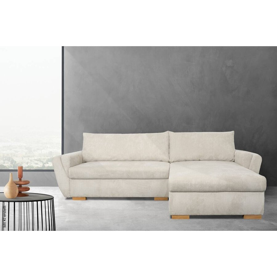 Ecksofa mit Bettfunktion und Bettkasten beige Velourstoff