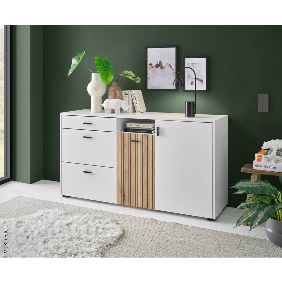 Sideboard Hudson weiß matt Eiche Evoke Coast Nachbildung