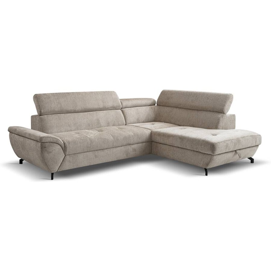 Ecksofa mit Bettfunktion und Bettkasten Greige Microfaser