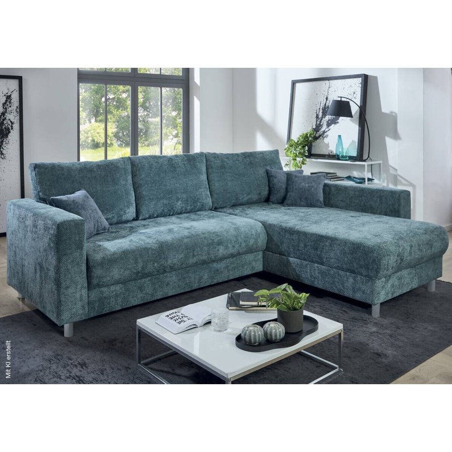 Ecksofa mit Bettfunktion und Bettkasten dunkelblau Microfaser