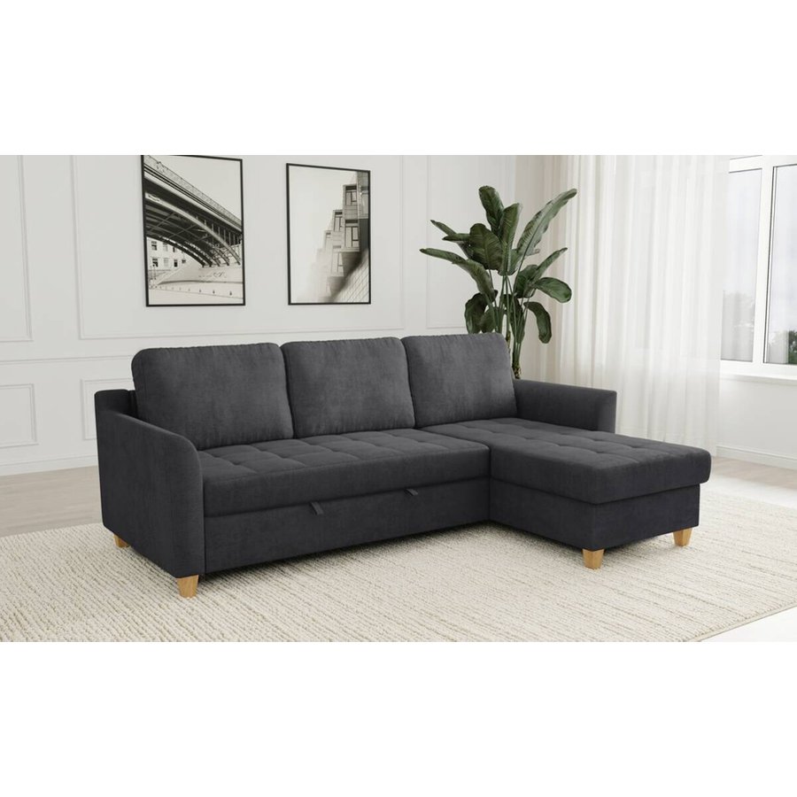 Ecksofa mit Bettfunktion und Bettkasten dunkelgrau Microfaser