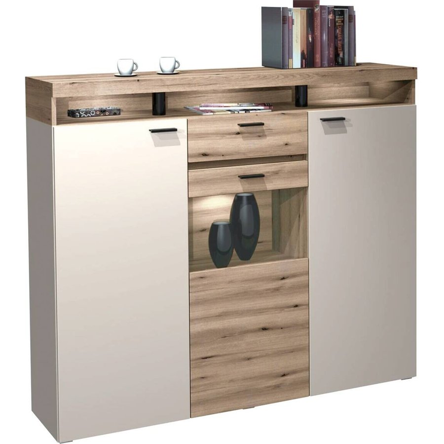Highboard Strada weiß Eiche Viking Optik Spanplatte