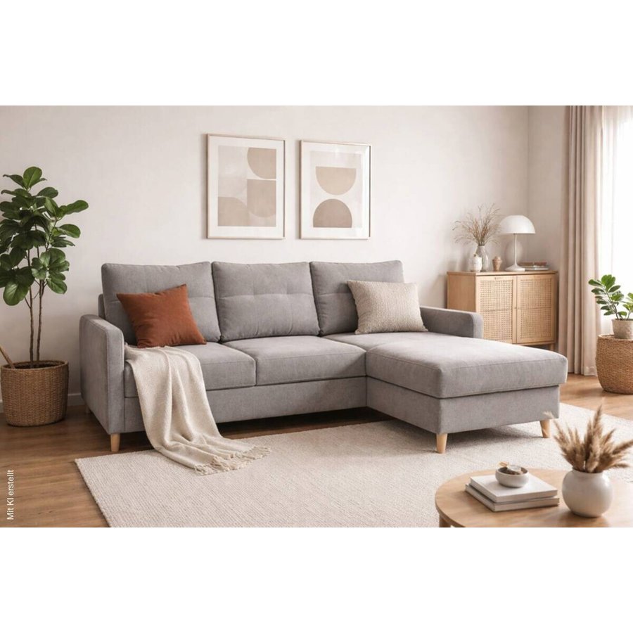 Ecksofa mit Bettfunktion und Bettkasten grau Webstoff