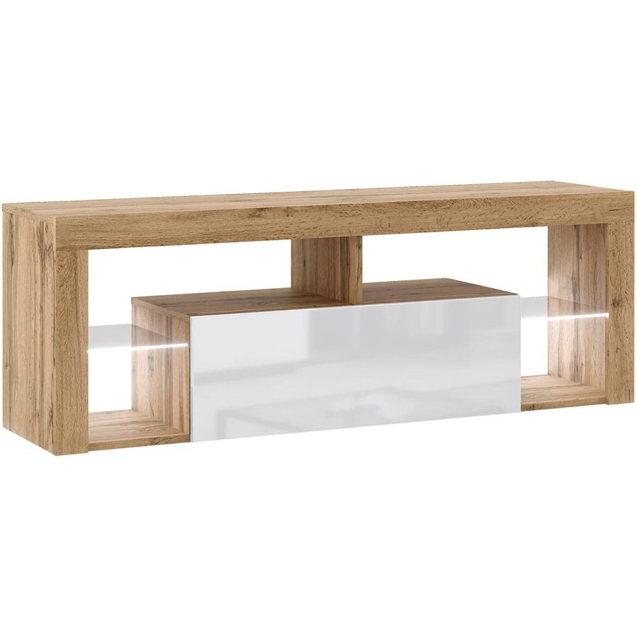 TV-Lowboard TV LOWBOARD Everest 140 LED Eiche Wotan Nachbildung weiß glänzend