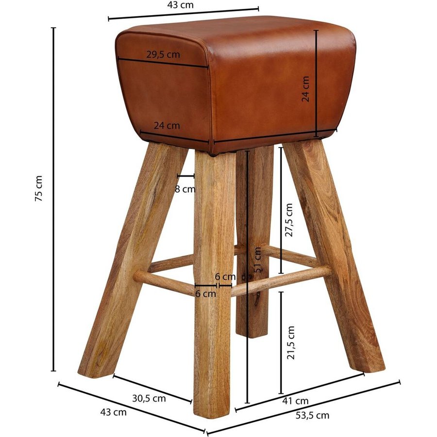 Barhocker braun natur Leder Echtholz