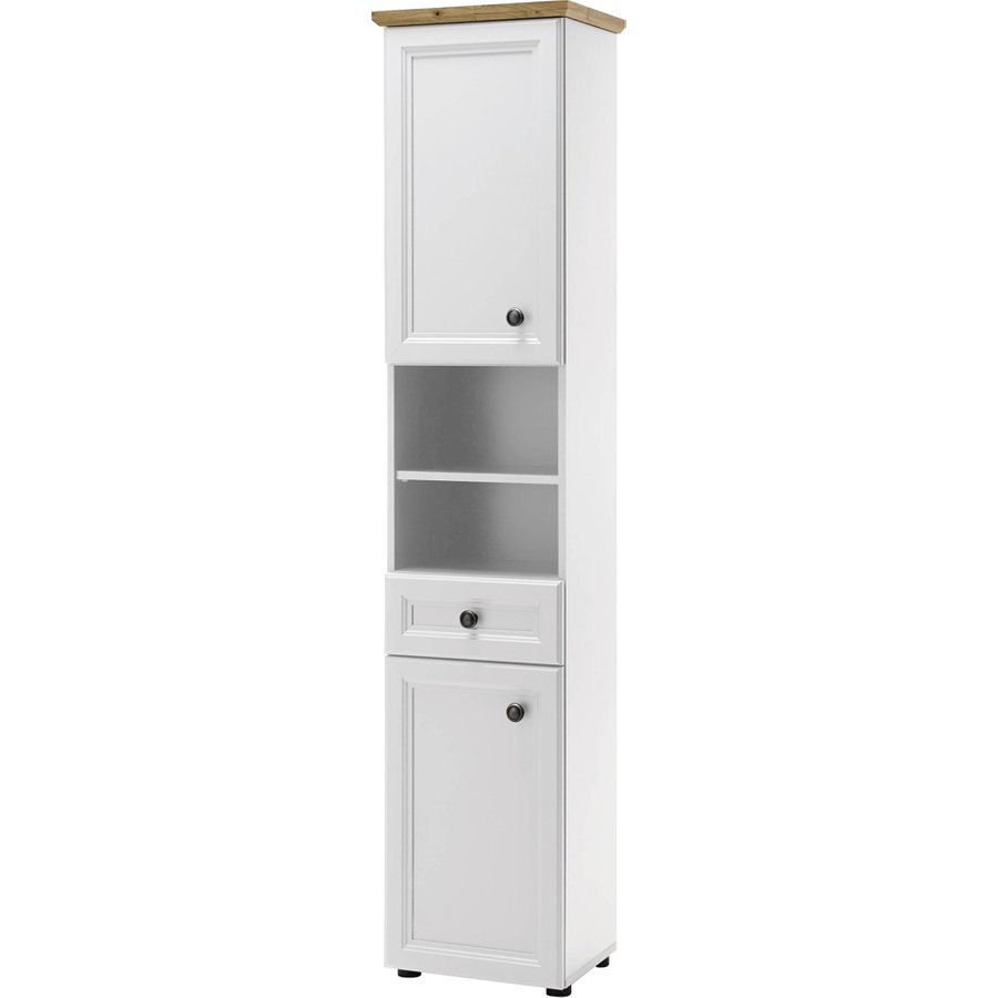 Badhochschrank Toskana weiß Eiche Artisan Nachbildung