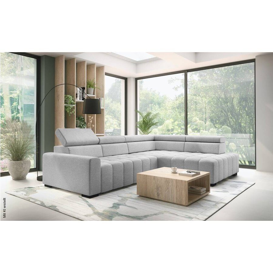 Ecksofa mit Bettfunktion hellgrau Flachgewebe