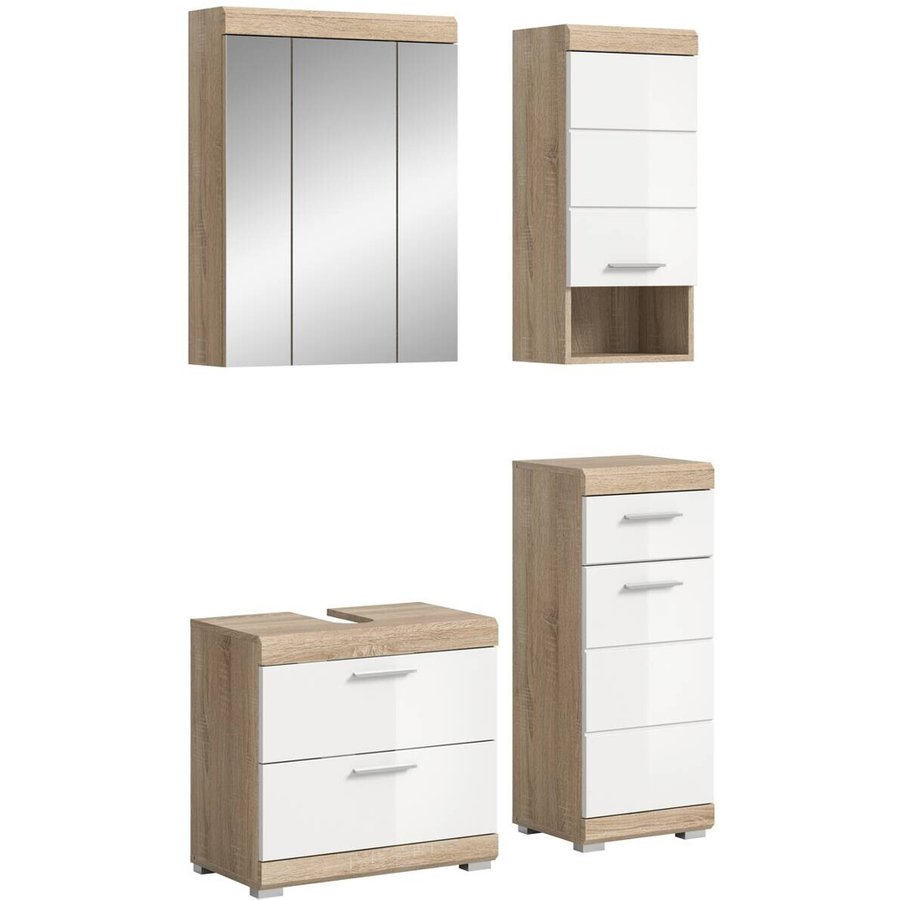 Badezimmer-Set Lambada Eiche Sonoma Nachbildung weiß Hochglanz