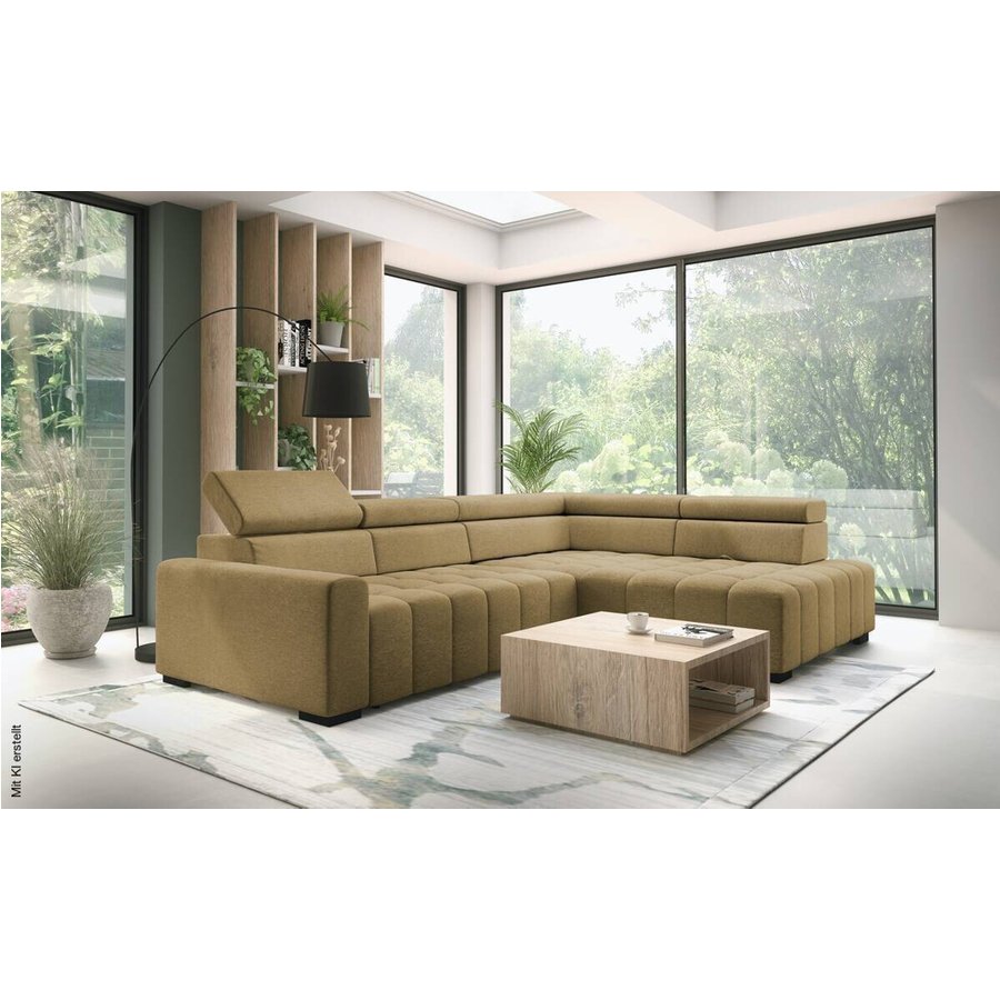 Ecksofa mit Bettfunktion senf Flachgewebe