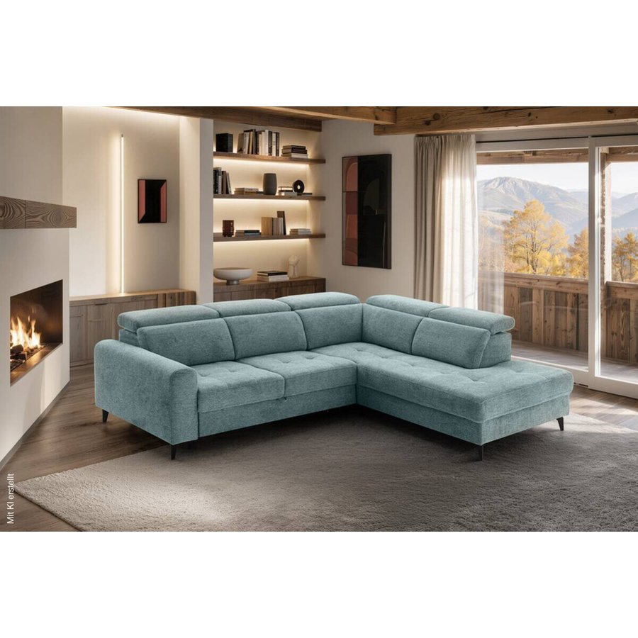 Ecksofa mit Bettfunktion hellblau Flachgewebe
