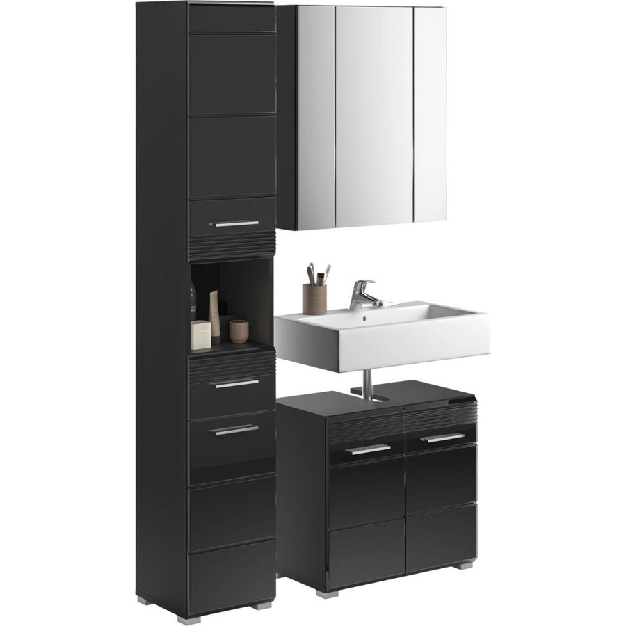 Badezimmer-Set LINUS schwarz Hochglanz