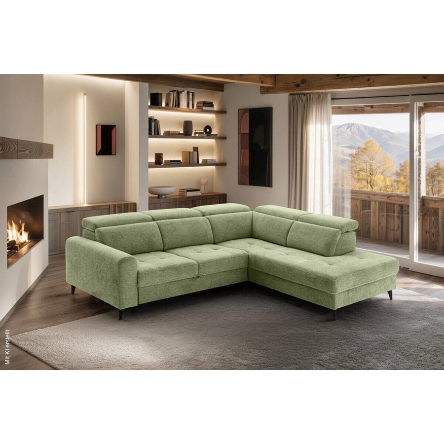Ecksofa mit Bettfunktion hellgrün Flachgewebe
