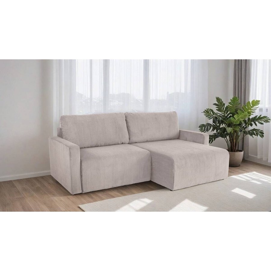 Ecksofa mit Bettfunktion und Bettkasten hellgrau Microfaser