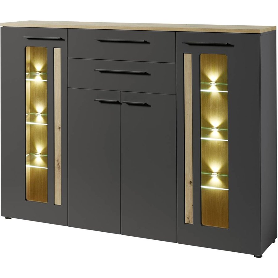 Highboard Loft Two Eiche Artisan Nachbildung Graphit Lacklaminat supermatt