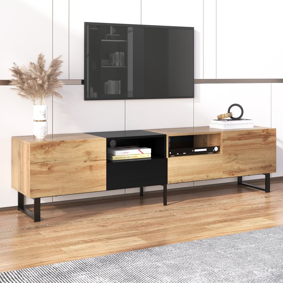 Fernsehschrank, Modernes Design mit großem Stauraum, Vielseitige Schubladenboards, Einfache Montage, Leichtes Gleiten, 190 x 38 x 48 cm, Holzfarbe