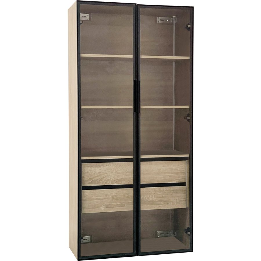 Badezimmerschrank 74x36x155 cm MDF Naturfarbe mit offenem Regal und Schubladen mit LED-Beleuchtung verschiedene Größen Einfach zu Montag Aosom.de