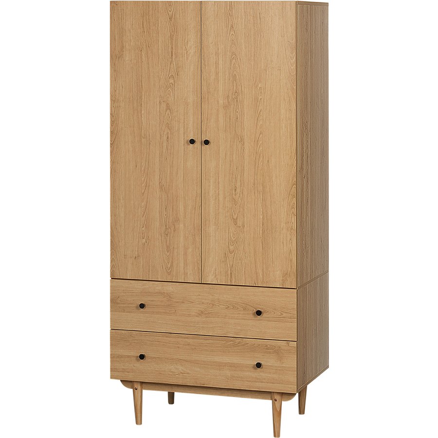 HOMCOM Kleiderschrank Garderobenschrank mit 2 Türen, 2 Schubladen und Kleiderstange - 80 x 52 x 180 cm - Holzoptik Aosom