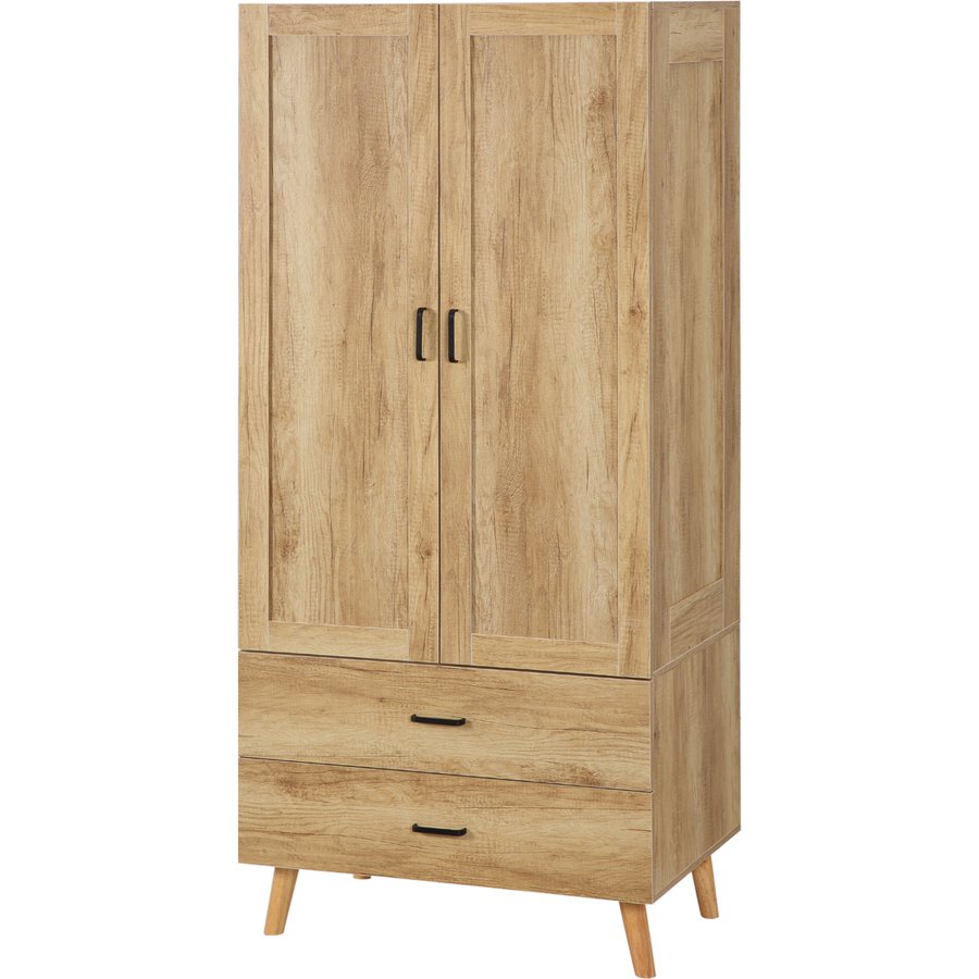 HOMCOM Kleiderschrank mit 2 Türen, 2 Schubladen und Kleiderstange - 80 x 54 x 180 cm Aosom
