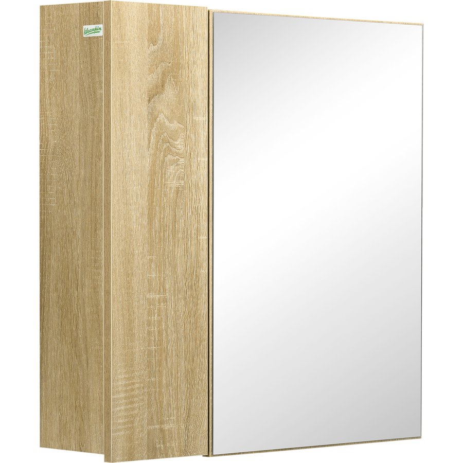 kleankin Wandmontierter Badezimmerspiegelschrank mit Spiegel Regalen und 2 Türen - inkl. Wandbefestigungsset - 60 x 15 x 60 cm Naturholz Aosom