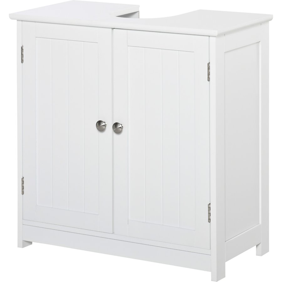 kleankin Badezimmerschrank unter Waschbecken - Unterschrank - Schrank 2 Türen mit Regal - Abmessungen 60B x 30T x 60H cm - in weißem Holz Aosom