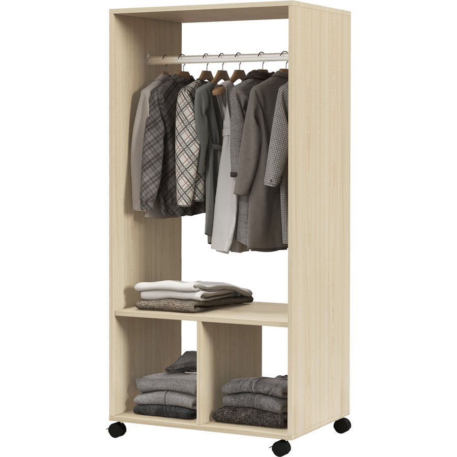 HOMCOM Schrank mit Regal 2 Fächer Kleiderstange 4 schwenkbare Rollen