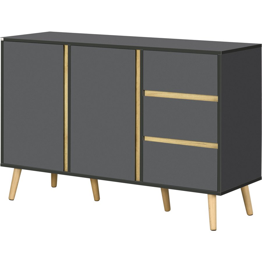 HOMCOM Sideboard mit Stil skandinavischer Möbel mit 2 Türen 3 Schubladen - 120 x 40 x 80 cm - Anthrazitgrau Aosom