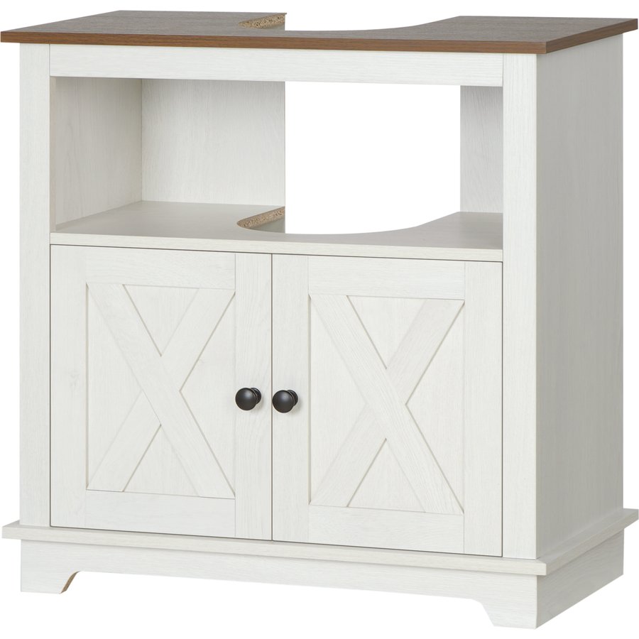 Kleankin Badezimmerschrank Waschbecken Unterschrank Aufbewahrungsschrank - offene Nische und Doppeltürschrank, 60 x 30 x 60 cm, Weiß Aosom