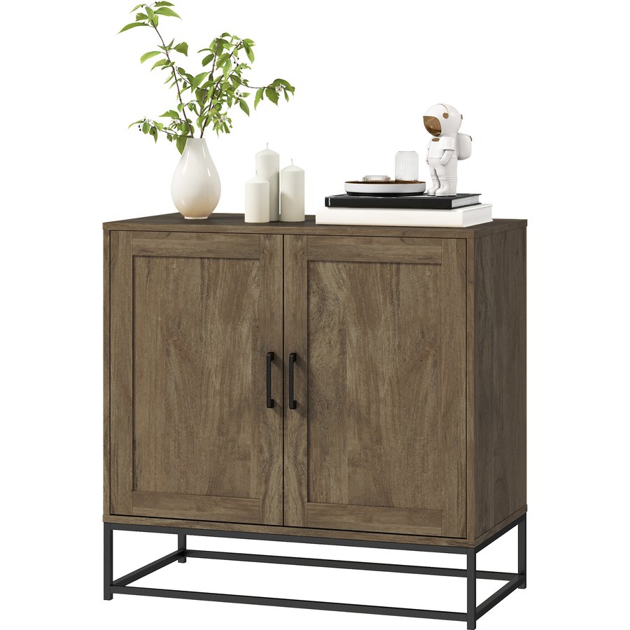 HOMCOM Sideboard Aufbewahrungsschrank im modernen Stil mit 2 Türen, verstellbares Regal - Sideboard für Ess- und Wohnzimmer, 80 x 40 x 78 cm, Naturholz Aosom