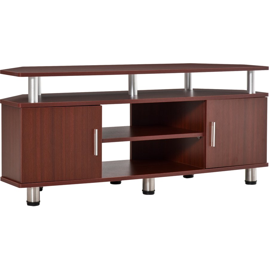 HOMCOM TV-Ständer für Wohnzimmer mit 2 Regalen und 2 Schränken, aus MDF und Edelstahl, Braun, 120x39,5x52cm Aosom